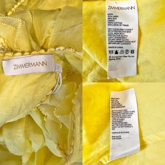 NWT Zimmermann Wonderland Silk Maxi Ruffles Dress Lemon Yellow Size 2/ Medium - Picture 14 of 14